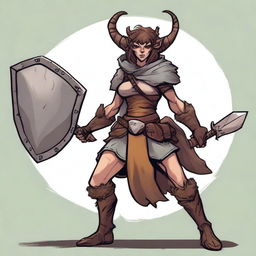 In the style of Dungeons and Dragons, a female satyr with dark brown fur