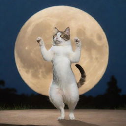 A graceful and enchanting cat showcased in a captivating dance, surrounded by the soft glow of the moon.