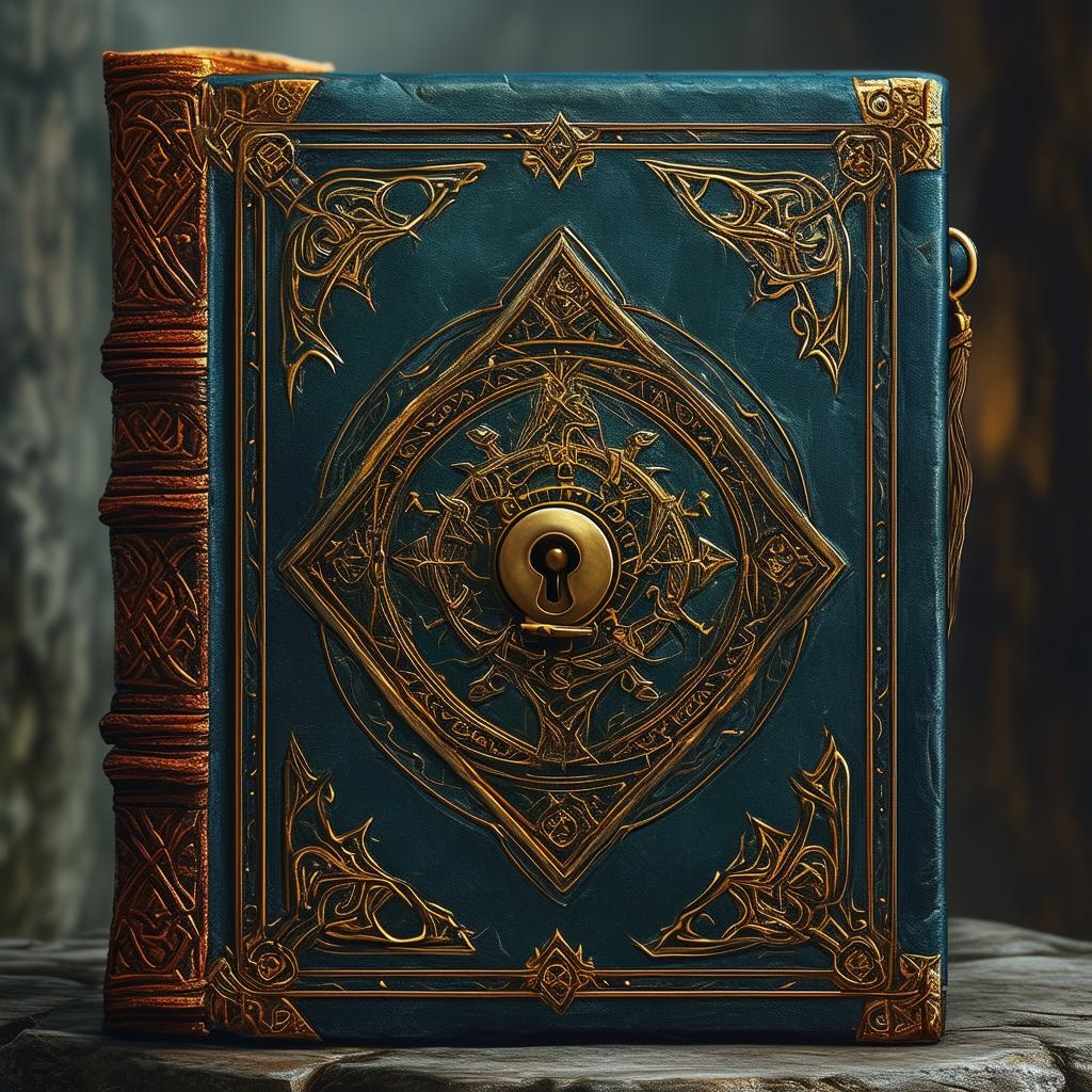 A high-quality image of 'The Book of Forbidden Knowledge', an ancient, powerful book with a complicated lock, in a Dungeons and Dragons art style