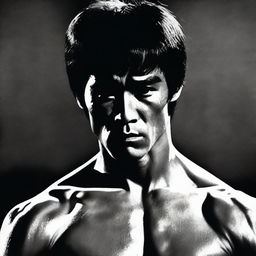 A dramatic and intense scene featuring Bruce Lee in a moment of despair