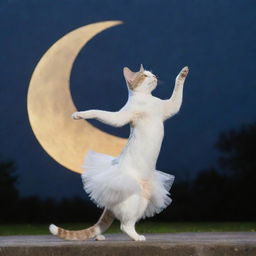 A graceful and enchanting cat showcased in a captivating dance, surrounded by the soft glow of the moon.