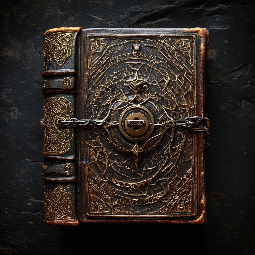 A high-quality image of an old, powerful book with a complicated lock, in a Dungeons and Dragons art style.