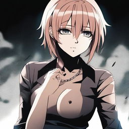 A provocative and intense scene featuring Makima from Chainsaw Man