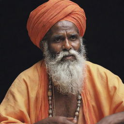 An encapsulating view of a Baul singer with a lengthy beard, wearing traditional garments, deeply enthralled in his song while holding an ektara.