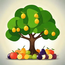 Create an image of a tree whose fruits are various symbols of the Indian economy