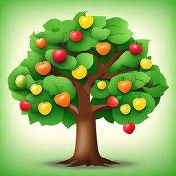 Create an image of a tree whose fruits are various symbols of the Indian economy