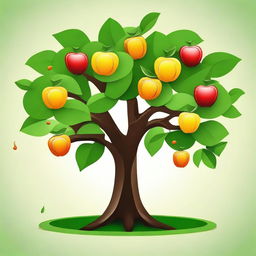 Create an image of a tree whose fruits are various symbols of the Indian economy