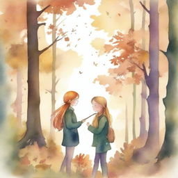 A watercolor painting of a beautiful cover featuring an autumn forest