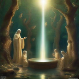 A mystical scene depicting the founding of eternal youth and immortality