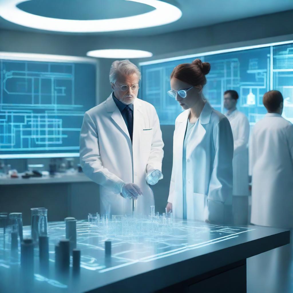 A futuristic laboratory scene depicting the founding of eternal youth and immortality due to a groundbreaking experiment