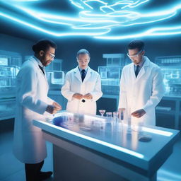 A futuristic laboratory scene depicting the founding of eternal youth and immortality due to a groundbreaking experiment