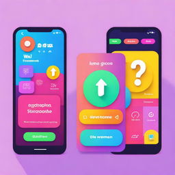 A vibrant and engaging quiz interface with colorful buttons, playful icons, and a cheerful background