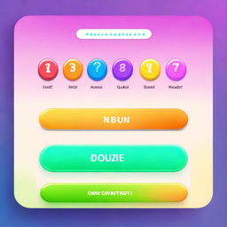 Design a quiz interface that is vibrant and engaging, featuring colorful buttons, playful icons, and a cheerful background