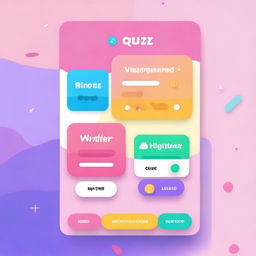 Design a quiz interface that is vibrant and engaging, featuring colorful buttons, playful icons, and a cheerful background