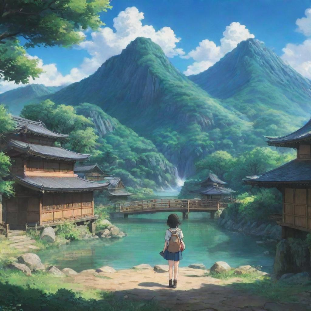 An iconic scene from a popular anime, full of emotion and detailed background landscapes.