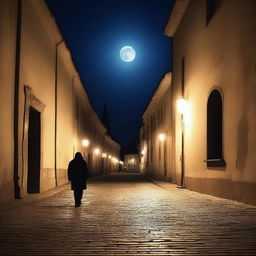 A serene yet mysterious scene of Cluj with its old city walls illuminated by bright moonlight