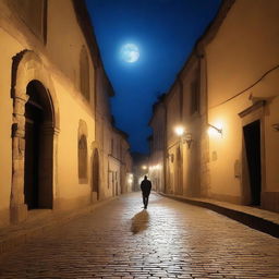 A serene yet mysterious scene of Cluj with its old city walls illuminated by bright moonlight