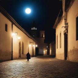 A serene yet mysterious scene of Cluj with its old city walls illuminated by bright moonlight