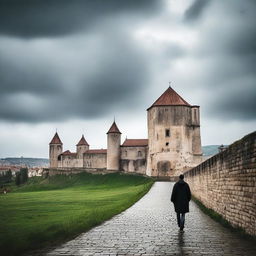 A semi-cloudy day in Cluj featuring the imposing fortress walls