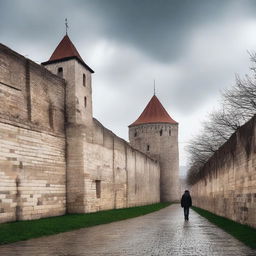 A semi-cloudy day in Cluj featuring the imposing fortress walls