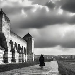 A scene of Cluj featuring fortress walls under a semi-cloudy sky