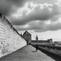 A scene of Cluj featuring fortress walls under a semi-cloudy sky