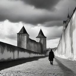 A scene of Cluj featuring fortress walls under a semi-cloudy sky