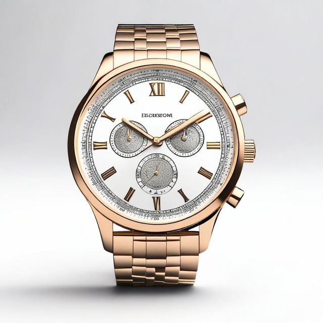 A detailed image of a stylish wristwatch with a sleek design, featuring a metallic band and an elegant clock face