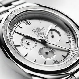 A detailed image of a Carans Precision watch, featuring a sleek metallic band and a sophisticated dial