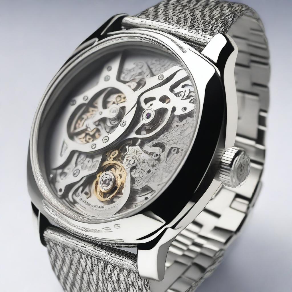 A detailed rear view of the Carans wristwatch, showcasing the intricate design of the stainless steel band and the back casing