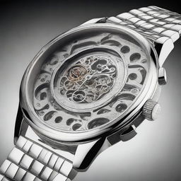 A detailed rear view of the Carans wristwatch, showcasing the intricate design of the stainless steel band and the back casing