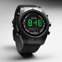 A modern digital wristwatch from the brand Carans, featuring a sleek black rubber band and a vibrant LED display