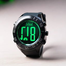 A modern digital wristwatch from the brand Carans, featuring a sleek black rubber band and a vibrant LED display