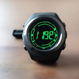 A modern digital wristwatch from the brand Carans, featuring a sleek black rubber band and a vibrant LED display