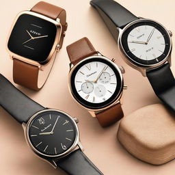 A collection of Carans smartwatches featuring various designs with sleek metallic and leather bands