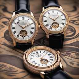 A collection of luxurious vintage watches, each intricately designed with old money aesthetics