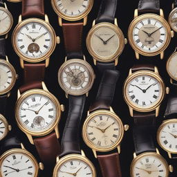 A collection of luxurious vintage watches, each intricately designed with old money aesthetics