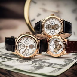 A collection of luxurious vintage watches, each intricately designed with old money aesthetics