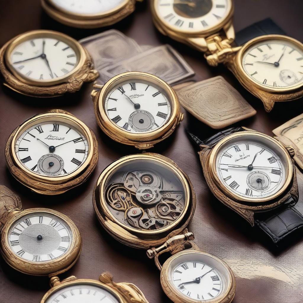 A collection of luxurious vintage watches, each intricately designed with old money aesthetics