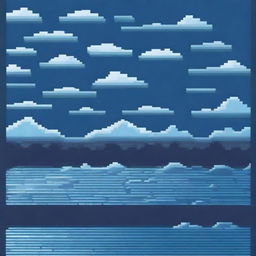 Create an 8-bit pixel art image of water, showcasing waves and ripples in various shades of blue