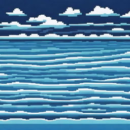 Create an 8-bit pixel art image of water, showcasing waves and ripples in various shades of blue