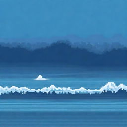 Create an 8-bit pixel art image of water, showcasing waves and ripples in various shades of blue