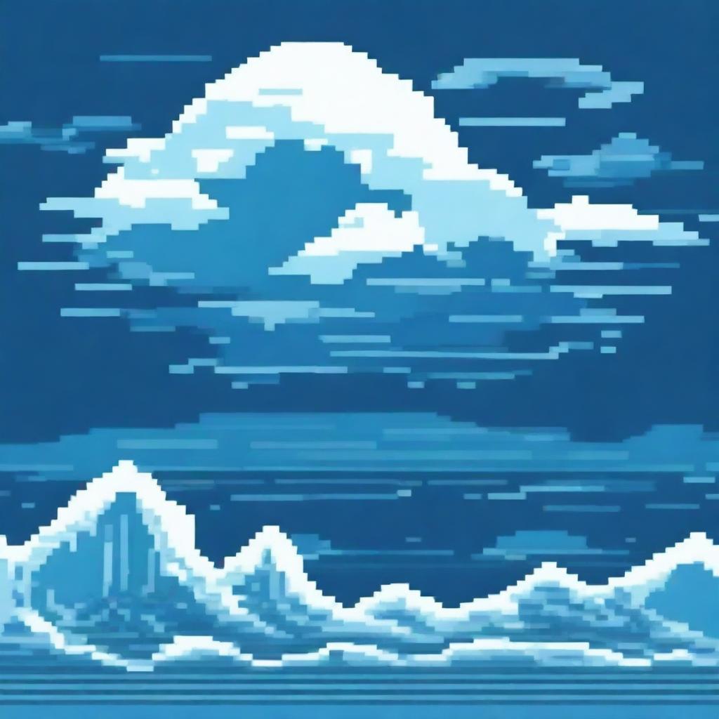 Create an 8-bit pixel art image of water, showcasing waves and ripples in various shades of blue