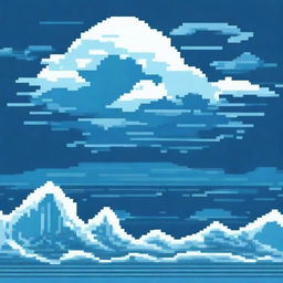 Create an 8-bit pixel art image of water, showcasing waves and ripples in various shades of blue