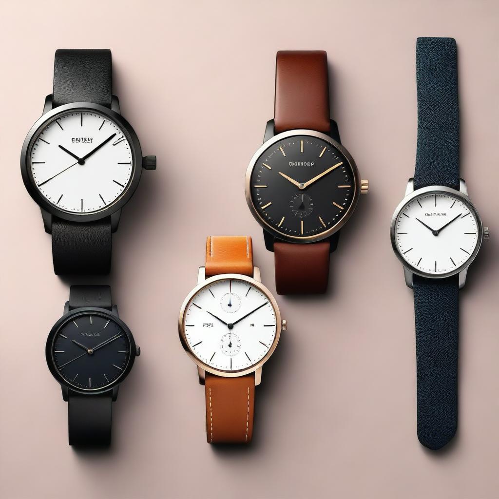 A collection of modern and stylish watch designs, showcasing various styles such as minimalist, classic, and sporty