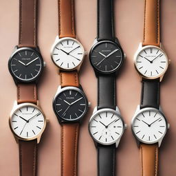 A collection of modern and stylish watch designs, showcasing various styles such as minimalist, classic, and sporty