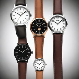 A collection of modern and stylish watch designs, showcasing various styles such as minimalist, classic, and sporty