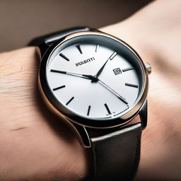 A detailed image of a modern wristwatch with a sleek design