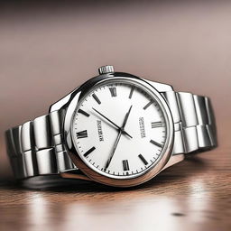 A high-quality image of a steel wristwatch