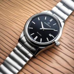 A high-quality image of a steel wristwatch